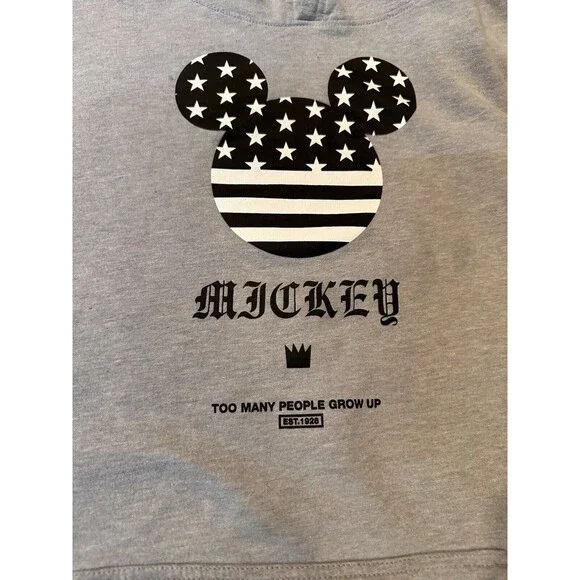 Disney Neff Mickey Mouse hoodie Sweatshirt Womens L  Gray Pockets Stars stripes - Picture 2 of 10